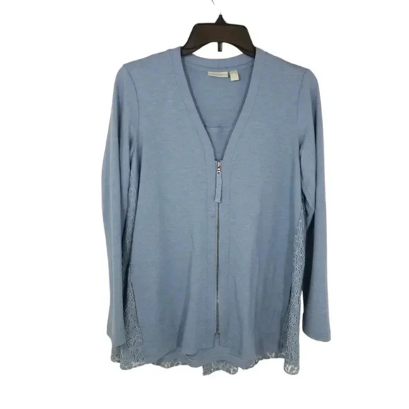 {LOGO Lori Goldstein Lounge} Light Blue Laced Zippered Loungewear Sweats… - Picture 1 of 11